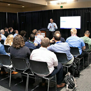 exhibitor presenting case studies and new technologies for the energy industry at the aee world expo hall forum
